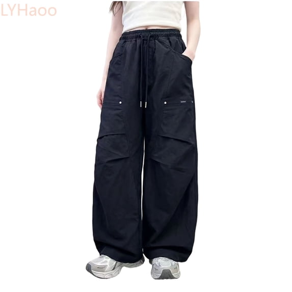 LYHaoo Girls Summer Casual Pants Fashionable Loose Fit Long Trousers For Kids Outdoor Play Comfortable Daily Wear Girls Long Pants(Black)