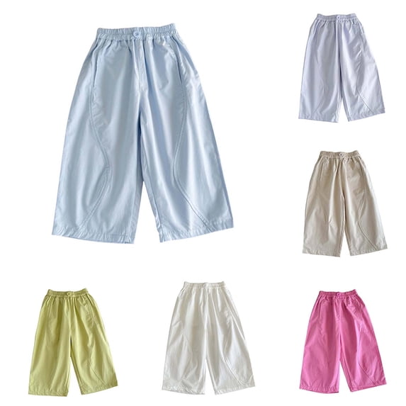 LYHaoo Girls Summer Casual Pants Straight Leg Lightweight Toddler Baby Carrot Style Trousers Girls Wide Leg Pants(Purple)