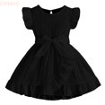 thumbnail image 1 of LYHaoo Girls Summer Dress Casual Floral Sleeveless Round Neck Ruffled Waistband Beach Dress For Toddlers Age 3 7 Lightweight Comfortable Play Outfit,Girls Casual Dresses Sizes 3-4 Years Black, 1 of 7