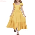 thumbnail image 1 of LYHaoo Girls Summer Dress Elegant Square Neck Sleeveless Backless Party Casual Outfit，Vintage Girls Dress Sizes 10-11 Years Yellow, 1 of 6