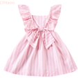 thumbnail image 1 of LYHaoo Girls Summer Dresses Casual Striped Bow A Line Dress With Flutter Sleeves For Toddler Kids Age 1 7 Years,Girls Basic Dresses Sizes 6-7 Years Pink, 1 of 7