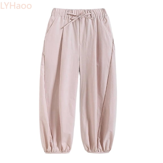 LYHaoo Girls Summer Pants Lightweight Sun Trousers For Kids Breathable Outdoor Playwear Toddler Casual Bottoms Casual Pants for Girls(Pink)