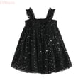 thumbnail image 1 of LYHaoo Girls Summer Party Dress With Star Moon Layer Sparkly Puff Sleeveless Dress For Toddler Kids Holiday Celebration，Princess Casual Dresses Sizes 3-4 Years Black, 1 of 6