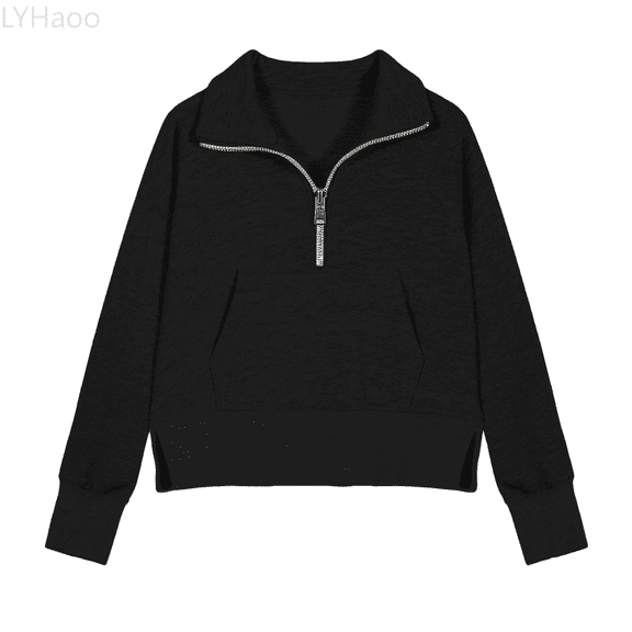LYHaoo Girls Sweatshirts For Teen Girls Half Zip Long Sleeve Cropped Hoodies Preppy Cute Clothes For Girls With Thumb Hole Zip-Up Hoodie Sweatshirt Sizes 5-6 Years(Black)