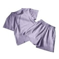 thumbnail image 1 of LYHaoo Girls Sweatsuit Outfits Girls Outfits Set Casual Summer Outfit Toddler Kids Sportswear Two Piece Short Sleeve Pants Comfy Play Clothes For Ages 2 10 Sizes 5-6 Years(Purple), 1 of 3