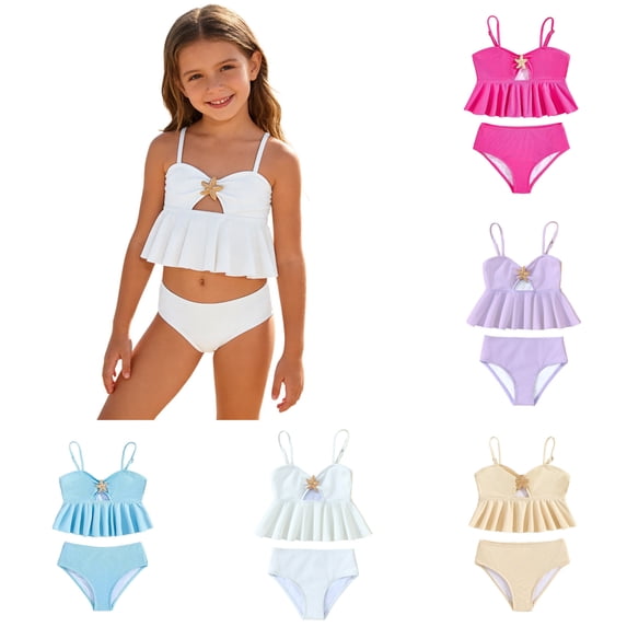 LYHaoo Girls Swimwear For Toddlers And Kids – Strappy Top With Solid Beach Dress Tankini Style Two Piece Swim Outfit For Girls,Girls Swimwear Sets 4-5 Years