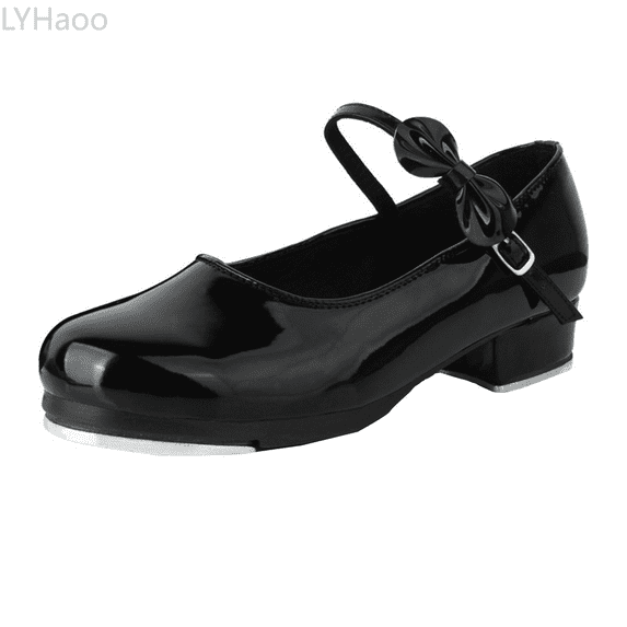 LYHaoo Girls Tap Shoes Toddler Dance Shoes PU Leather Easy Strap(Toddler/Little Kid/Big Kid) Sizes 2 Bid Kid Black(10-10.5 Years)