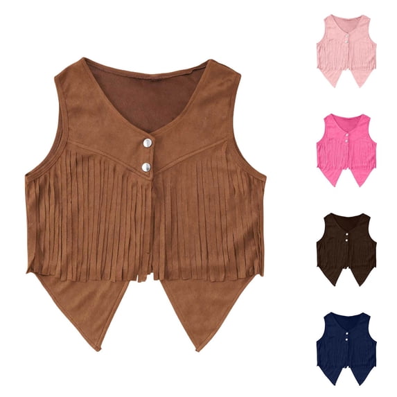 LYHaoo Girls Tassels Sleeveless Vest Western Style Cowgirl Fringe Jacket Suede Vest For Festival Summer Outfit,5-7 Years