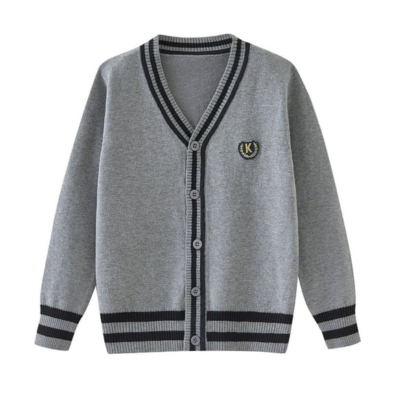 LYHaoo Girls V Neck Cardigan Sweaters Long Sleeve Knit Cardigan for Girls Button Front Uniform School Sweaters 11-12 Years(Gray)