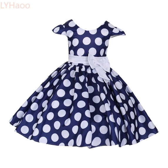 LYHaoo Girls White Polka Dot Tutu Dress Elegant Bow Belt Performance Gown For,Little Girls Dresses Sizes 6-7 Years Blue