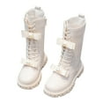 thumbnail image 1 of LYHaoo Girls Winter Fashion Boots Warm Long Calf Height Leather Booties For Kids Stylish Boots Non Slip Comfortable Sizes 3.5 White(Big Kid), 1 of 6
