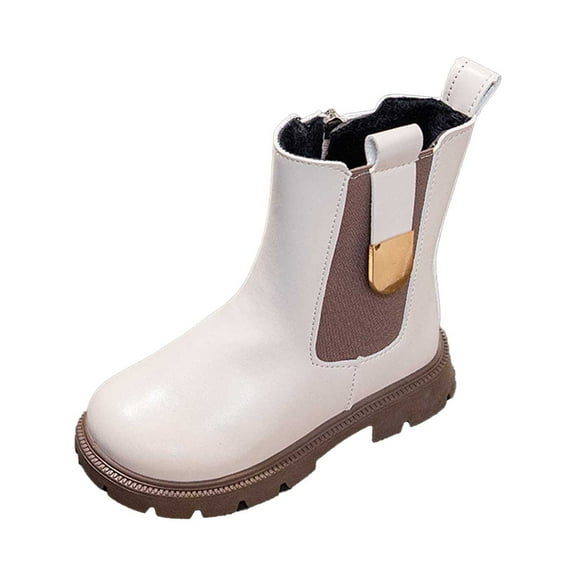 LYHaoo Girls Winter Warm Boots Waterproof Side Zipper Ankle Booties Sizes 10 White(3-4 Years)