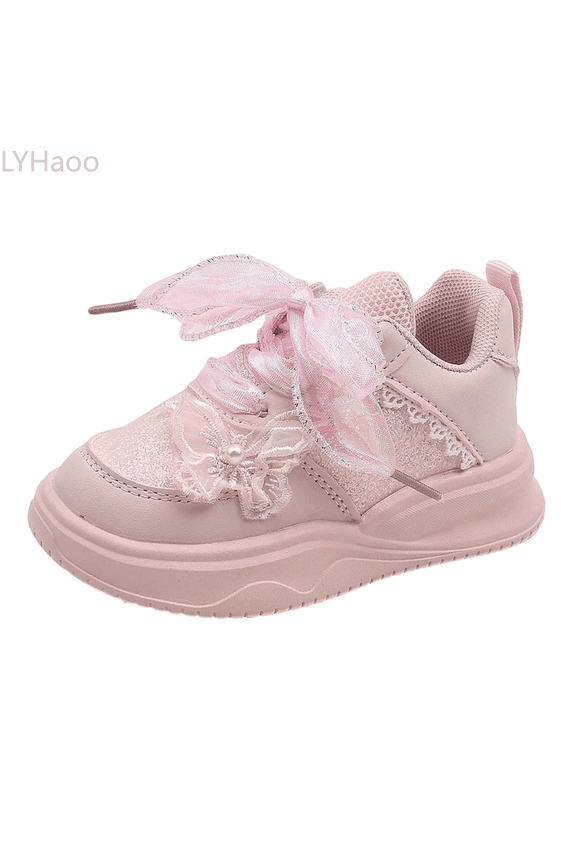 Glamour Glitter Bow Kids Sneakers For Toddlers And Girls Stylish Everyday Shoes With Sparkly Design And Comfortable Fit For Play Sizes 6.5 Toddler Pink(12-18 Months)