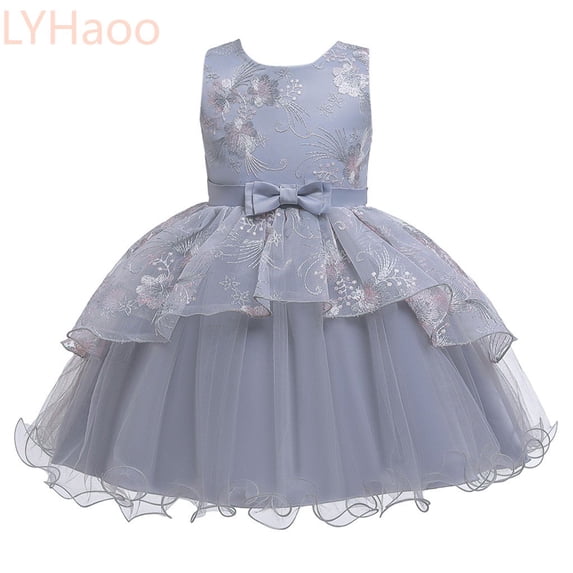 LYHaoo Gown Princess Birthday Baby Bridesmaid Wedding Floral Girl Party Dress Girls Dress&Skirt,Cute Girls Dresses Sizes 18-24 Months Gray
