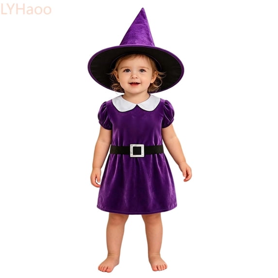 LYHaoo Halloween Baby Purple Dress With Witch Hat And Witch Outfit. Suitable For 18 36M.,Girls Dress Up Outfits(18-24 Months)