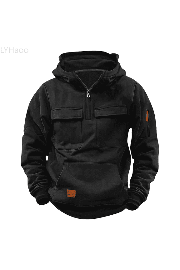 Hoodies For Boys Casual Quarter Zip Pullover Tractical Long Sleeve Outdoor Athletic Youth Sweathshirt Sports Hoodie School Hoodies Sweatshirts Sizes 15-16 Years(Black)