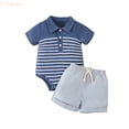 thumbnail image 1 of LYHaoo Infant Boys Short Sleeve Striped Bodysuit Romper Shorts Gentleman Outfits Summer Clothing Set Sizes (9-12 Months), 1 of 7