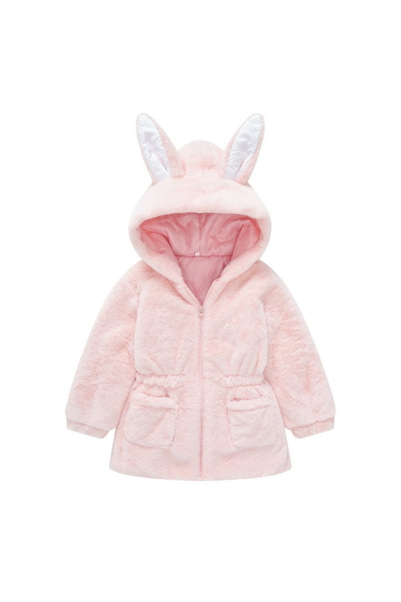 Girls Winter Coat Rabbit Ears Hooded Jacket Zipper Thicken Windproof Warm Outwear For Babys Clothes Coat Sizes 5-6 Years Pink(Little Kid)