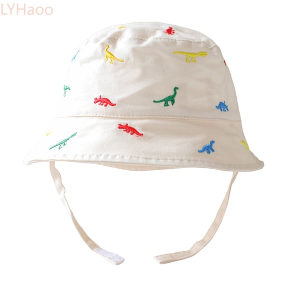 LYHaoo Kids Adjustable Chin Strap Sun Hats Summer Spring Sun Hat Cartoon Embroidery Outdoor Beach Bucket Cap Bucket Hat,Beige