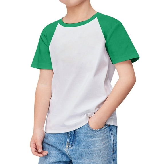 LYHaoo Kids Boys Girls Casual Short Sleeve Colorblock Oversized Round Neck Cotton Tee Shirt Tops Casual Blouse Sizes 7-8 Years Green