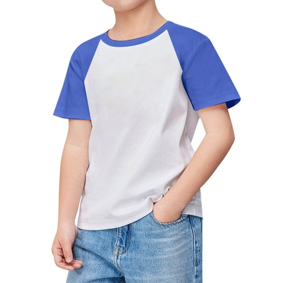 LYHaoo Kids Boys Girls Casual Short Sleeve Colorblock Oversized Round Neck Tee Shirt Tops Basic Comfort Tees Sizes 9-10 Years Blue