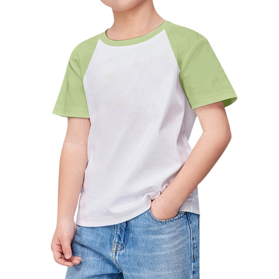 LYHaoo Kids Boys Girls Casual Short Sleeve Colorblock Oversized Round Neck Tee Shirt Tops Basic Comfort Tees Sizes 9-10 Years Green