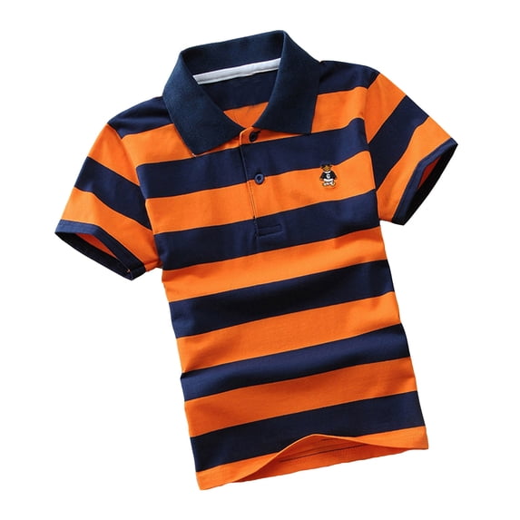 LYHaoo Kids Boys Girls Short Sleeve Striped Shirt Button Closure Fashion Comfortable & Soft Fabric Summer Basic Sizes 6-7 Years Orange