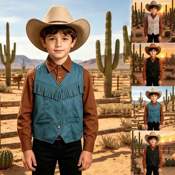 LYHaoo Kids Boys Western Cowboy Vest Sleeveless Tassel Vest Jacket Party Dress Up Waistcoat,3-4 Years