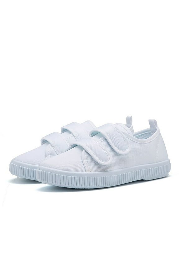 Kids' Breathable Canvas Shoes – Lightweight Prewalker & Kindergarten Sneakers For Boys/Girls | Hook & Loop Closure (Sizes 22 41) White Indoor Dance Shoes Sizes 10.5 Silver(Big Kid)