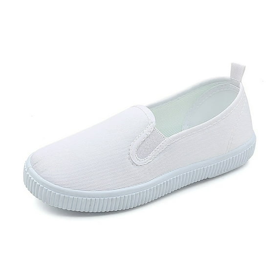 LYHaoo Kids' Breathable Canvas Shoes – Lightweight Prewalker & Kindergarten Sneakers For Boys/Girls | Hook & Loop Closure (Sizes 22 41) White Indoor Dance Shoes Sizes 10.5 White(Big Kid)
