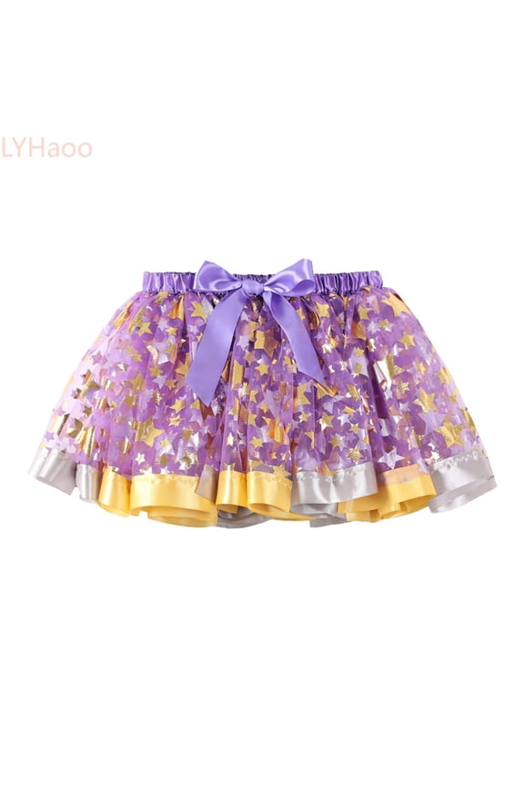 Kids Girls Ballet Skirts Party Star Tulle Dance Skirt Girls Layered Skirt,Sizes 5-8 Years