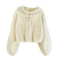 thumbnail image 1 of LYHaoo Kids Girls Fleece Hoodie Warm Loose Button Down Pullover Jacket Top Coat Back To School Sizes 7-8 Years Beige, 1 of 2