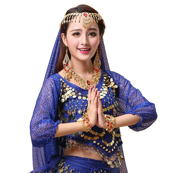 LYHaoo Kids Girls Indian Belly Dance Outfits Sequins Long Sleeve Hip Dance Top For Carnival Back To School Sizes 3-12 Years Blue