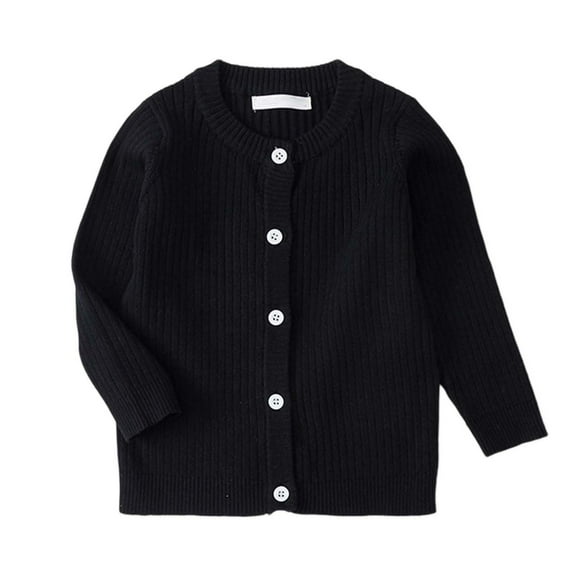 LYHaoo Kids Girls Knit Cardigan Button Down Long Sleeve Crewneck Open Front Sweater Toddler Solid Color Outerwear 12-18 Months(Black)