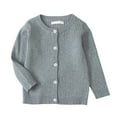 thumbnail image 1 of LYHaoo Kids Girls Knit Cardigan Button Down Long Sleeve Crewneck Open Front Sweater Toddler Solid Color Outerwear 12-18 Months(Gray), 1 of 6