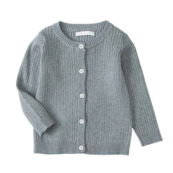LYHaoo Kids Girls Knit Cardigan Button Down Long Sleeve Crewneck Open Front Sweater Toddler Solid Color Outerwear 12-18 Months(Gray)
