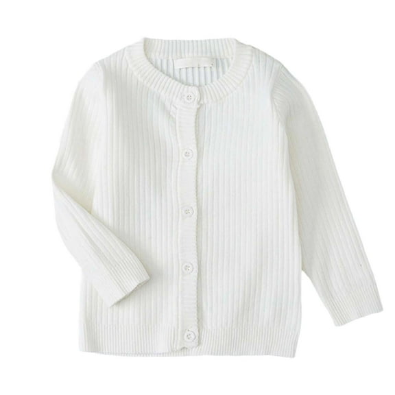 LYHaoo Kids Girls Knit Cardigan Button Down Long Sleeve Crewneck Open Front Sweater Toddler Solid Color Outerwear 5-6 Years(White)