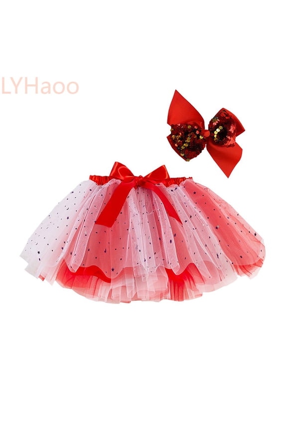 Kids Girls Party Dance Ballet Splice Rainbow Tulle Skirt+Bow Hairpin Girls Uniform Skirts,Sizes 2-4 Years
