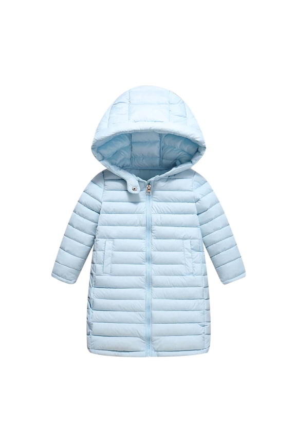 Kids Long Down Coat Girls Zipper Hooded Jacket Boy's Lightweight Children Winter Jackets Outwear Sizes 5-6 Years Blue(Little Kid)