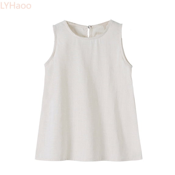 LYHaoo Kids Toddler Baby Girls Spring Summer Solid Sleeveless Princess Dress Clothes,Casual Floral Dresses Sizes 5-6 Years Beige