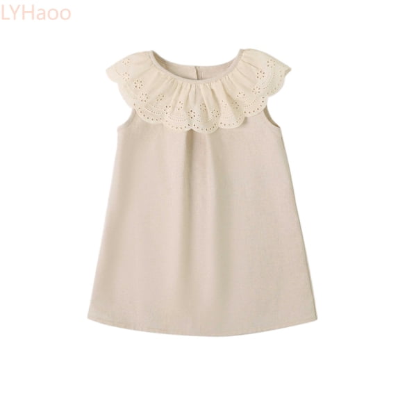 LYHaoo Kids Toddler Baby Girls Summer Solid Cotton Sleeveless Casual Dress Cotton Kids Dresses For Girls Clothing,Girls Basic Dresses Sizes 12-18 Months Beige