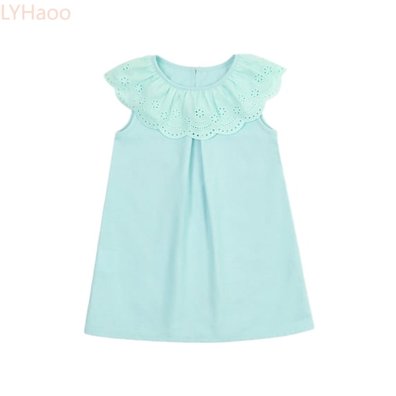 LYHaoo Kids Toddler Baby Girls Summer Solid Cotton Sleeveless Casual Dress Cotton Kids Dresses For Girls Clothing,Girls Basic Dresses Sizes 3-4 Years Blue