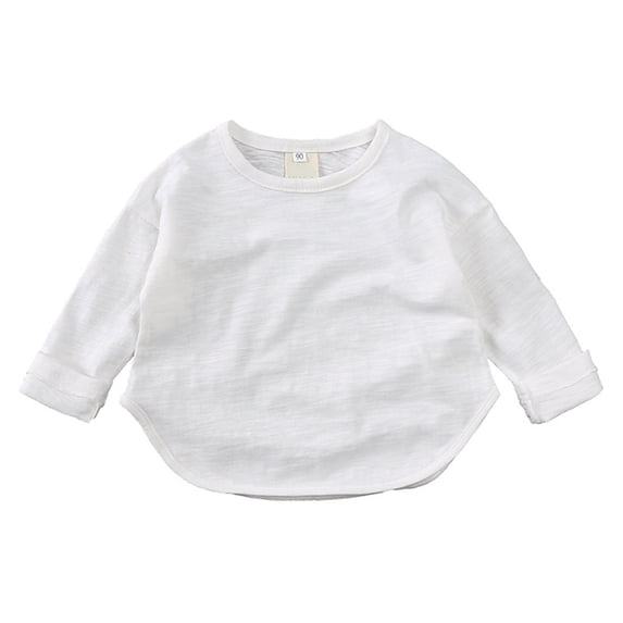 LYHaoo Kids Toddler Baby Unisex Spring Autumn Solid Soft Long Sleeve Tshirt Tops Undershirt Clothing Soft Basic Sizes 6-7 Years White