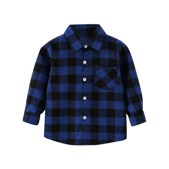 LYHaoo Kids Toddler Flannel Jacket Plaid Long Sleeve Lapel Button Down Shacket Baby Boys Girls Shirt Top Coat Outwear Casual School Sizes 18-24 Months Blue