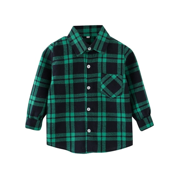 LYHaoo Kids Toddler Flannel Jacket Plaid Long Sleeve Lapel Button Down Shacket Baby Boys Girls Shirt Top Coat Outwear Casual School Sizes 3-4 Years Green