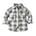 thumbnail image 1 of LYHaoo Kids Toddler Flannel Shirt Jacket Plaid Long Sleeve Lapel Button Down Shacket Baby Boys Girls Pockets Shirt Top Coat Outwear School Uniform Sizes 18-24 Months Gray, 1 of 6