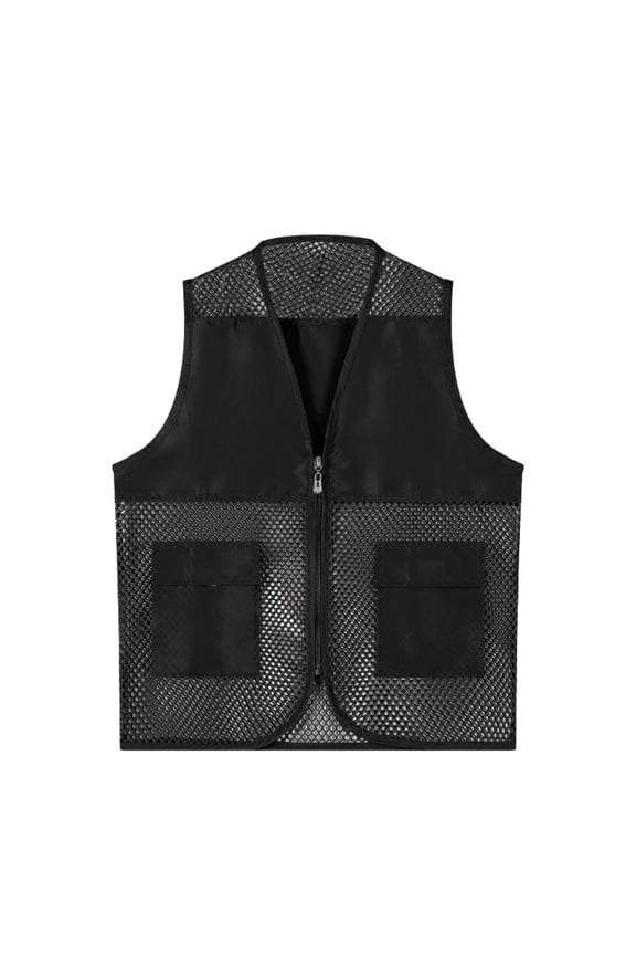 Kids Unisex Mesh Breathable Fishing Vest Pockets Photography Travel Hiking Waist Coat Jacket For Adults And Youth Comfort Stretch Sizes 6-7 Years Black