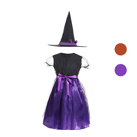 LYHaoo Kids Witch Costume for Girls, Halloween Party Dress Up Set with Witch Hat(3-4 Years)