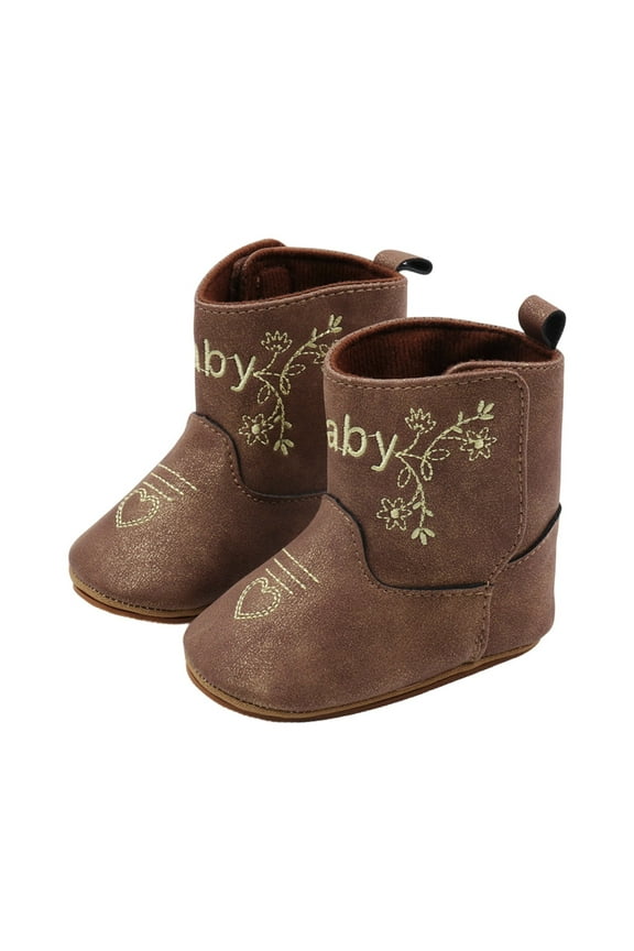 Leather Western Boots Cowboy Bootie Soft Sole Nonslip Crib Shoes For Baby Toddler Girls Boys Sizes 7 Brown(Toddler)