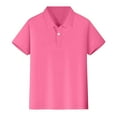 thumbnail image 1 of LYHaoo Little Boys Button Front Shirts School Uniform, Solid Color Short Sleeve Tops Sizes 5-6 Years Red, 1 of 5